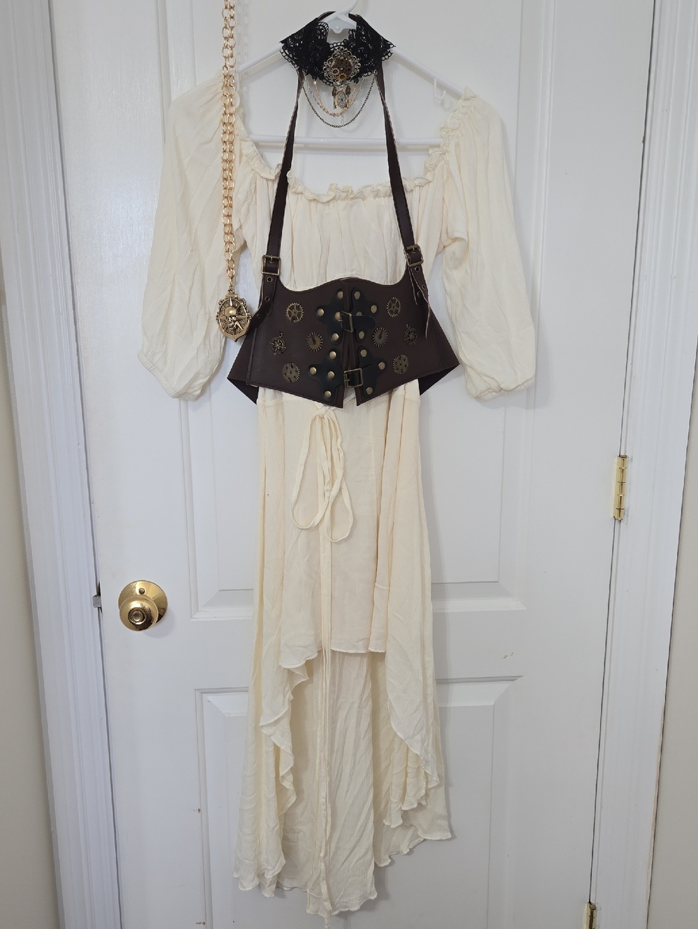 Steampunk Brown Leather Waist Corset Belt with Brass Accents S/M